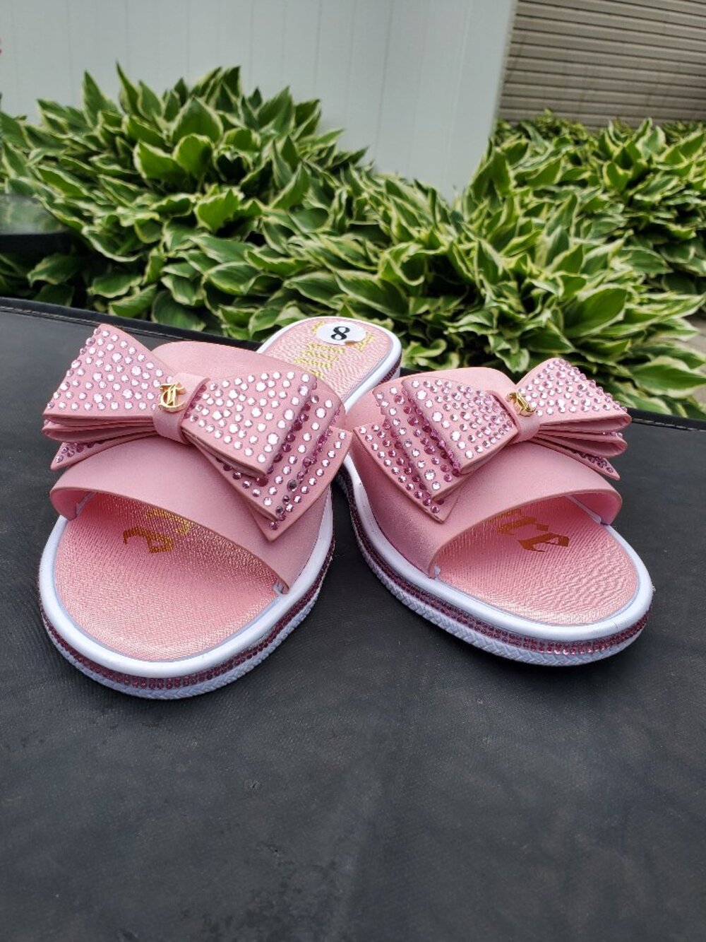 Juicy Couture Pink Embellished Bow Slides  Size 8
